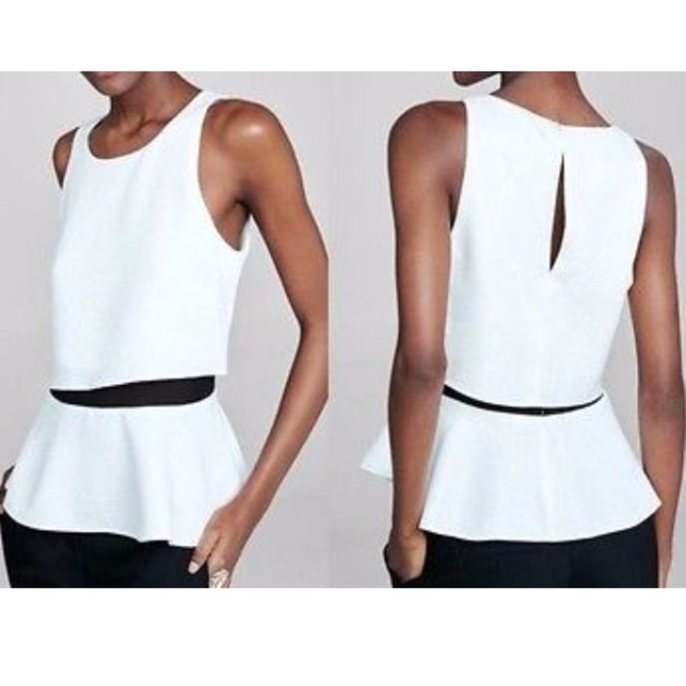 Express Double Layered Peplum Top with Mesh Inset